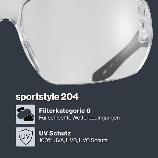 Uvex sportstyle 204 - Sports glasses for women and men - 100% UVA, B, C protection - pressure-free fit & perfect grip - clear/clear - one size