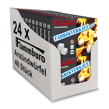FLAMMBURO 1152 piece Paraffin Firelighters (12 x 96 cubes) from German manufacturer, for grills, fireplaces, stoves, Made in Germany - 12 boxes x 96 cubes