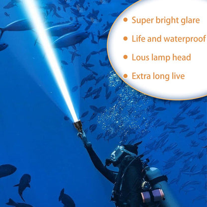 LED flashlight, 3000 lumens diving light up to 150m depth, IPX8 waterproof, battery-powered and rechargeable underwater light with 1 * 26650 battery for diving, camping, outdoor, hiking.