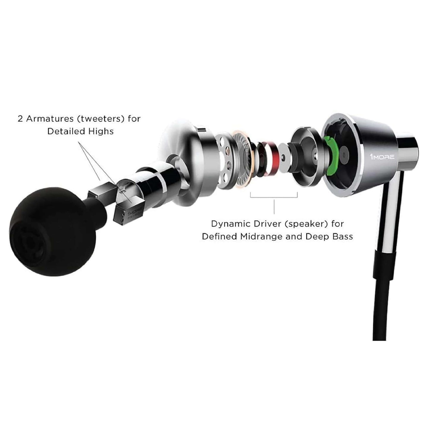1MORE Triple-Driver Headphones, Wired In-Ear Hi-Fi Earphones with High Resolution, Audio Stereo Bass, MEMS Microphone, In-Line Remote Control High-Fidelity for Smartphones/PC/Tablet - Silver
