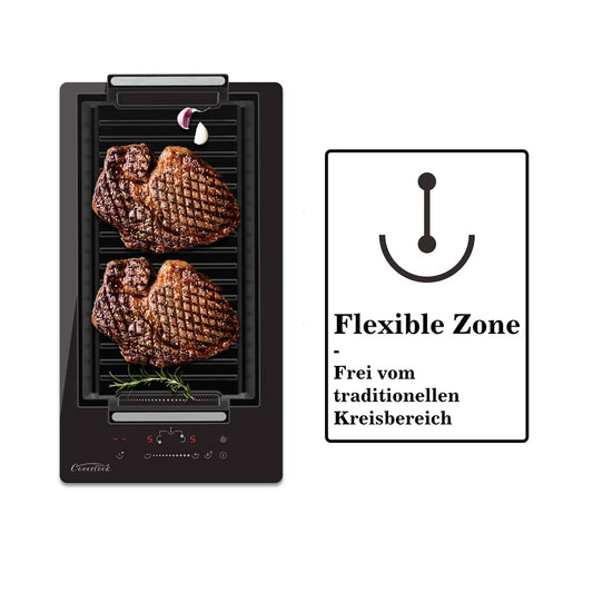 COVERCOOK 30cm induction hob with 2 cooking zones, built-in Domino induction hob with plug, flex zones, slidertouch control, power boost, 16A 2800W.