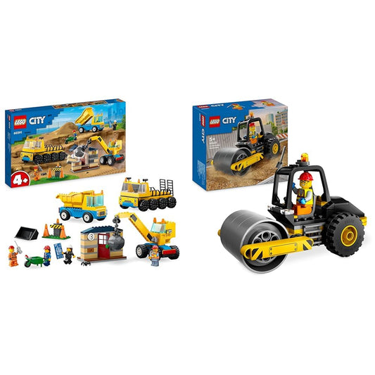LEGO City Construction Vehicles and Crane with Wrecking Ball, Toy & City Road Roller, Construction Vehicle for Kids aged 5 years.
