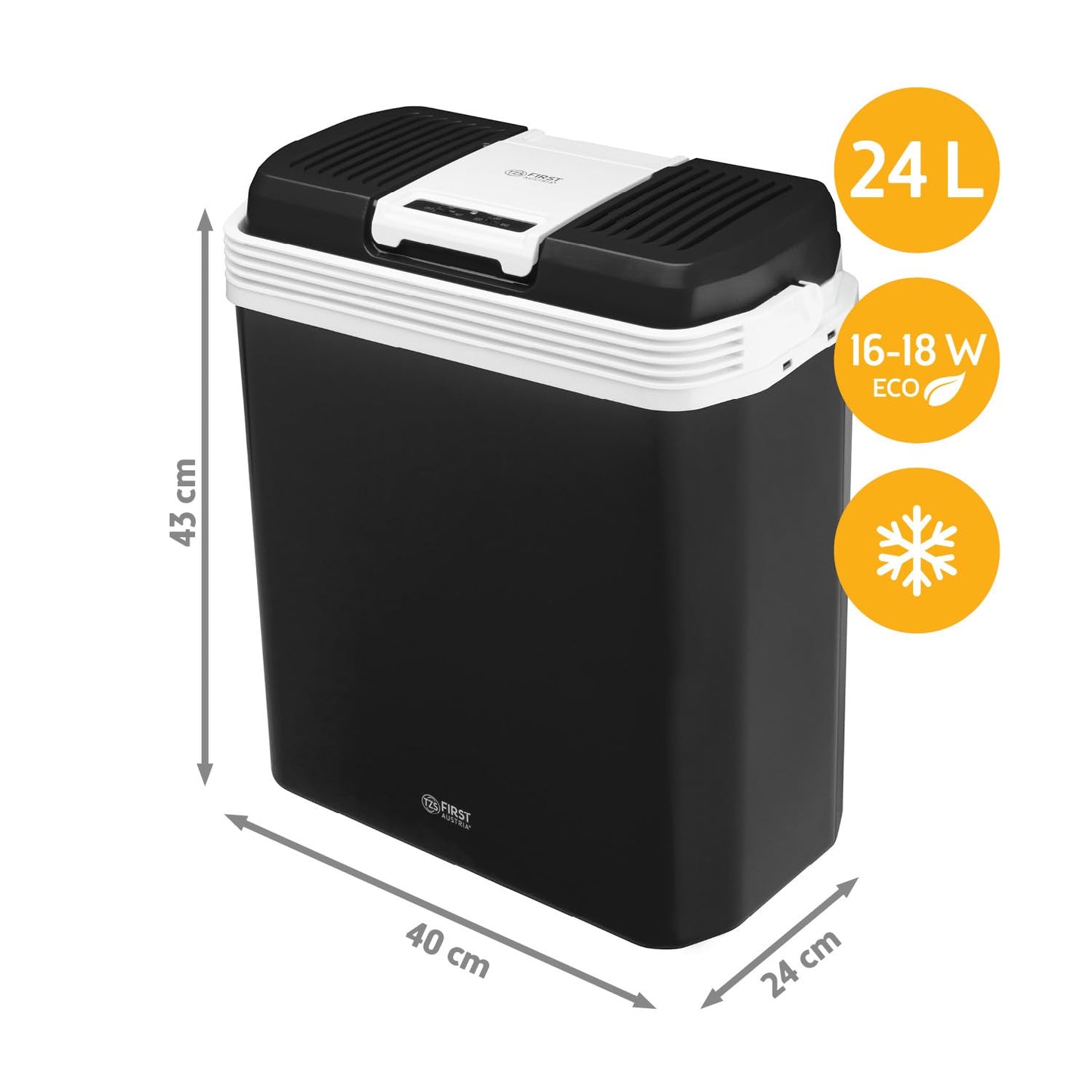 TZS First Austria - Cool Box 24L electric 12V 230V connection for car & socket - Thermoelectric Cool Box cools & warms - Mini fridge with handle - For camping, festivals, travel - Black