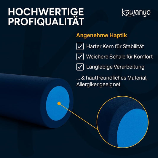 Kawanyo - Pilates roller 90 cm for stability & balance exercises - training aid for Pilates - foam roller for yoga, fitness, gymnastics, rehab & therapy - Dark Edition