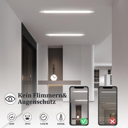 CBJKTX LED moisture-proof luminaire 120CM with motion sensor ceiling lamp - 36W bathroom lamp IP65 waterproof cellar lamp neutral white 4000K ceiling light fluorescent tube for garage workshop kitchen office