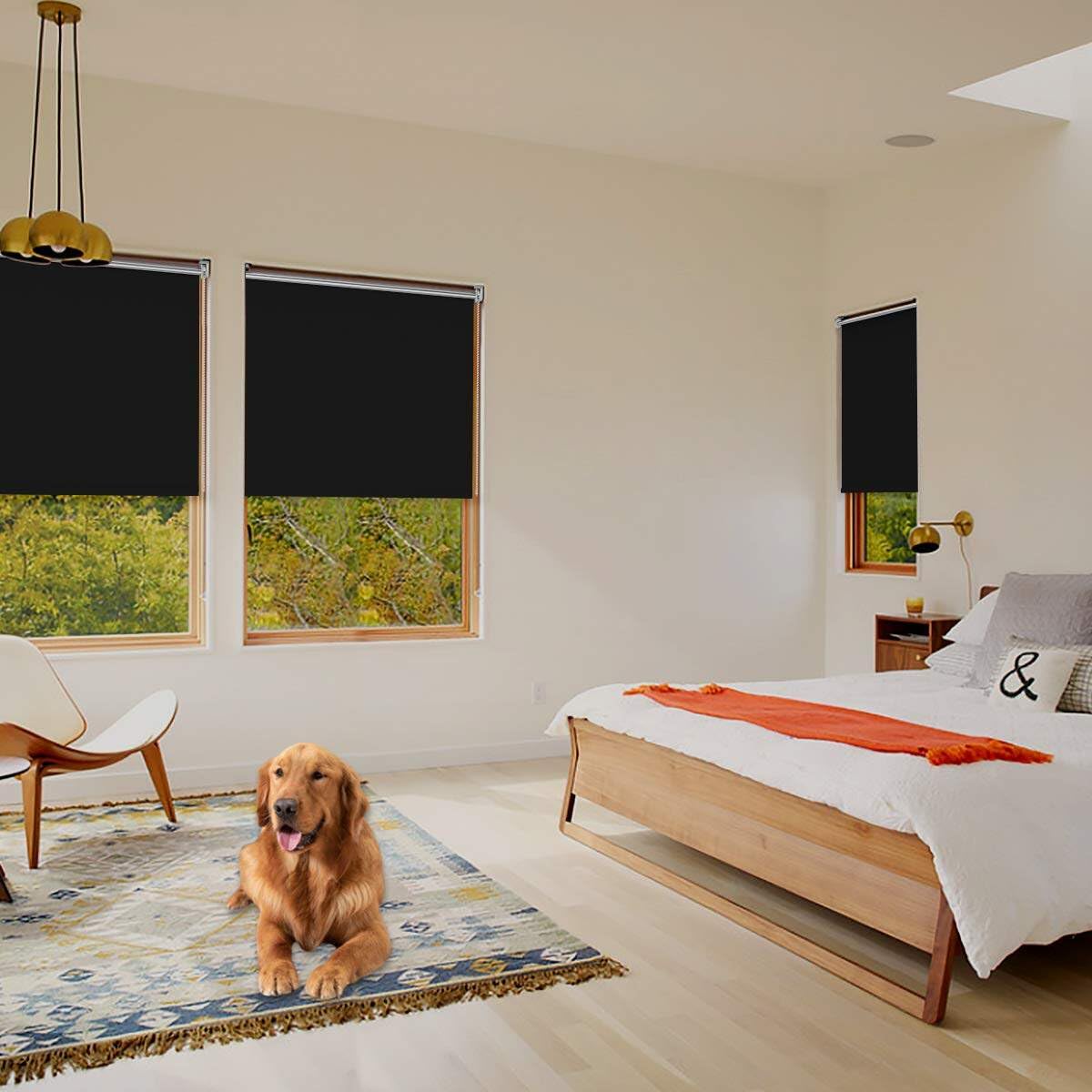 Grandekor blackout roller shade without drilling black 45x130cm (fabric width 41cm). Shades for windows without drilling & with drilling, blackout roller shade thermal roller shade clamp roller shade window shade darkening heat protection.