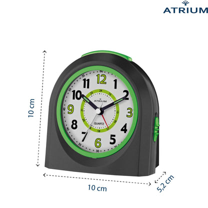 Atrium children's alarm clock analog quartz with light and snooze black green A921-7