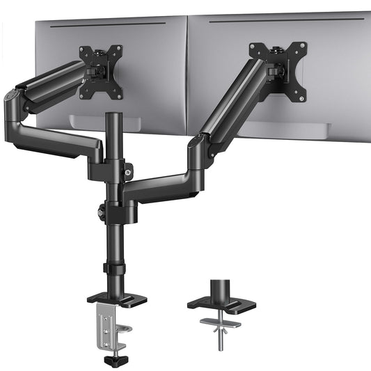 HUANUO Monitor Mount 2 Monitors 13-32 Inch, Height Adjustable Screen Mount with Long Arm, VESA 75/100mm, Increased Load Capacity 2-9 kg, 2 Mounting Options