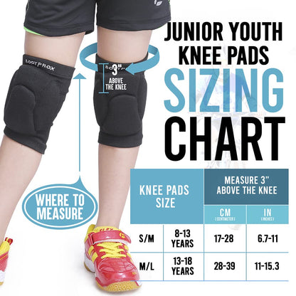 Bodyprox, Volleyball Knee Pads for Teens, Unisex, 1 Pair, Black, Ages 13-18
