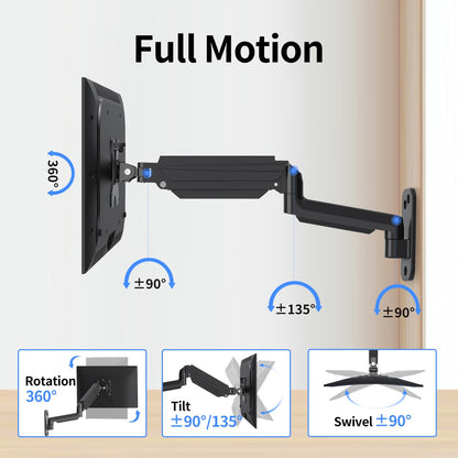 suptek monitor wall mount for 13-32 inch LED/LCD/TV screen up to 9 kg, with fully adjustable gas spring, height adjustable, tilt, swivel, and rotate, VESA 75/100.