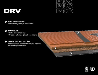 Wilson Basketball NBA DRV PRO, Outdoor, Tackskin Rubber, Size: 6, Brown