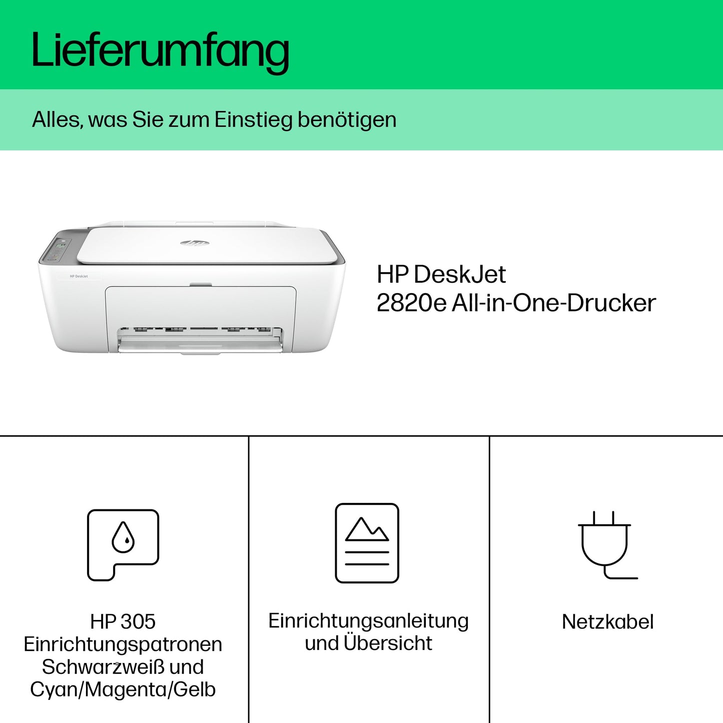 HP DeskJet 2820e all-in-one printer, 3 months of free printing with HP Instant Ink included, printer, scanner, copier, Wi-Fi.