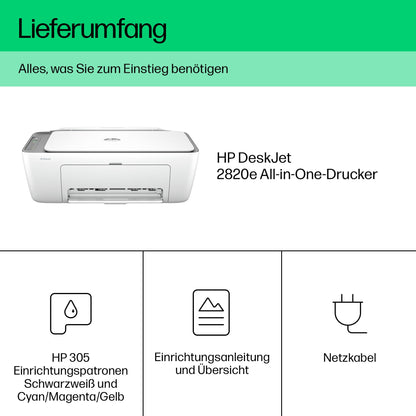 HP DeskJet 2820e all-in-one printer, 3 months of free printing with HP Instant Ink included, printer, scanner, copier, Wi-Fi.