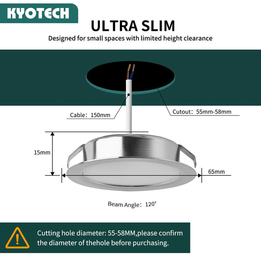 KYOTECH 6-Pack LED Furniture Light 230V, 3.5W LED IP44 G4 15mm Flat Furniture Recessed Light, 3000K Warm White, Kitchen Hood Light, Bathroom Recessed Spotlight, Kitchen Hood Lights (Chrome)