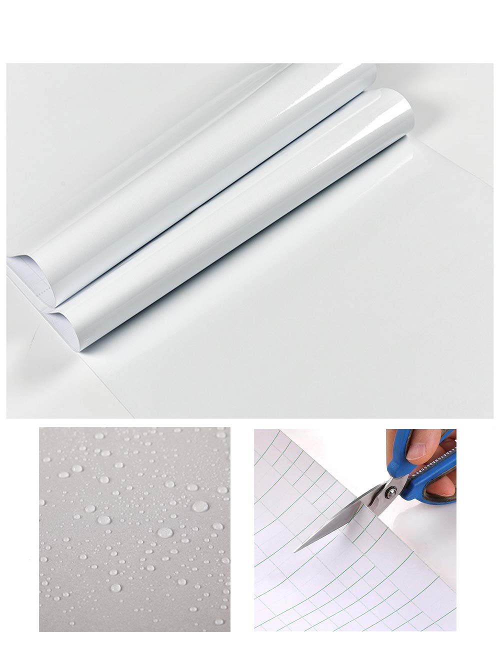 Hide adhesive furniture film white high gloss 60cmX5m, self-adhesive white furniture film for kitchen, glitter kitchen film for cabinet self-adhesive wallpaper cabinet films decor film white