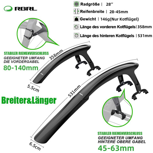 RBRL Bicycle Fender Set, Universal 28 Inch Bike Fender, Adjustable and Easy to Install Mudguard (Wheel Protection for Gravel Bikes, Road Bikes)