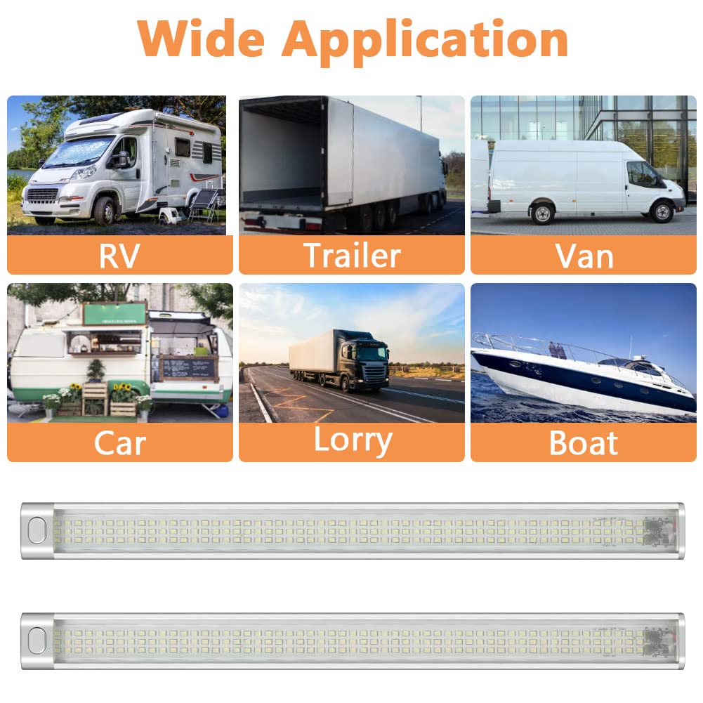 URAQT 168 LED Interior Lighting, 2 Pack LED Strip 2000LM 10W 12V Led Lamp RV LED Interior Light Strip Vehicle Lighting Strip with Switch for Car RV Van Bus Caravan Boat Kitchen Bathroom Bar Truck