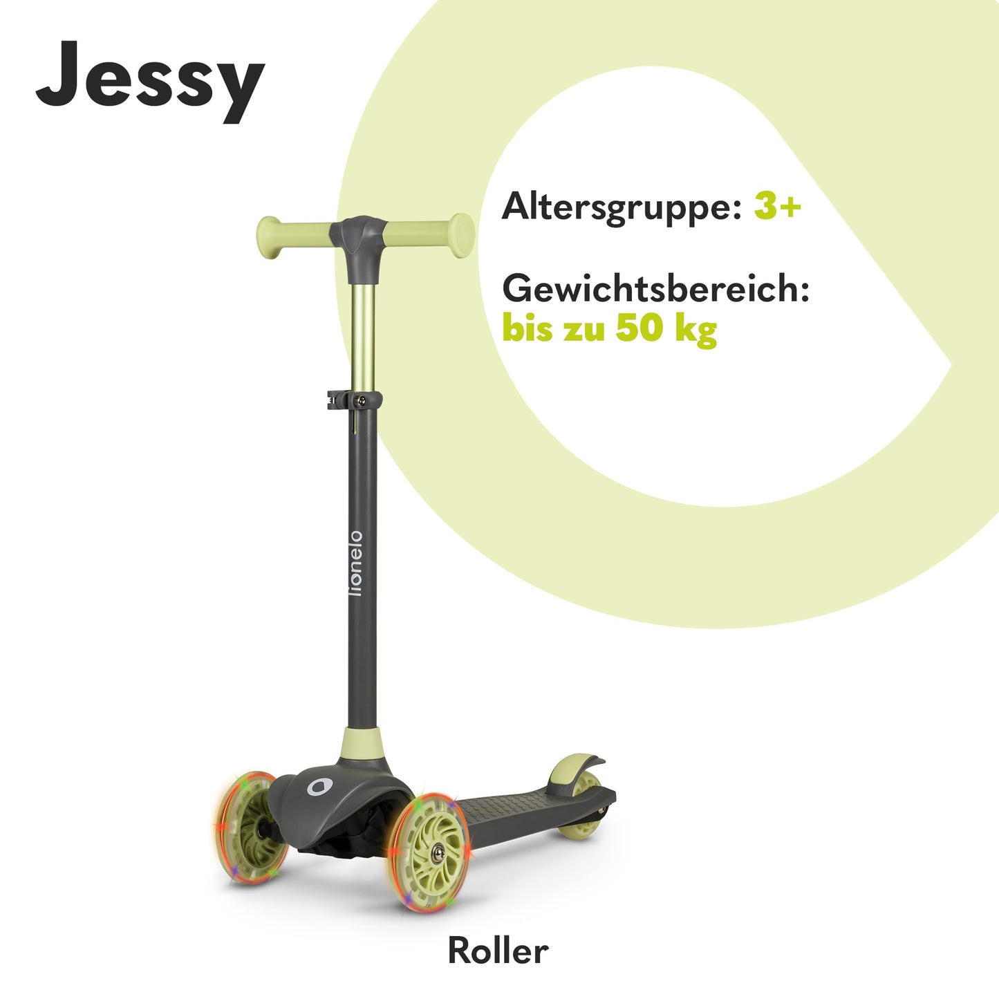 LIONELO Jessy Premium tricycle scooter with LED wheels for children 3 years up to 50 kg, adjustable height and non-slip platform, foldable scooter. Perfect for toddler boys and girls.