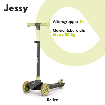 LIONELO Jessy Premium tricycle scooter with LED wheels for children 3 years up to 50 kg, adjustable height and non-slip platform, foldable scooter. Perfect for toddler boys and girls.