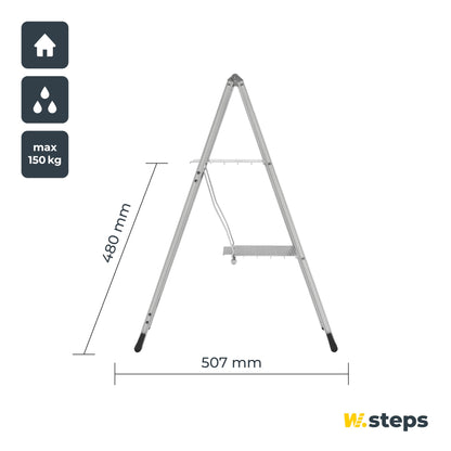 Aluminum step ladder Vikingstep Mini by W.Steps I 480mm high I Load capacity up to 150kg I Compact aluminum folding step ladder with 2 steps I Only 35mm wide I 728141