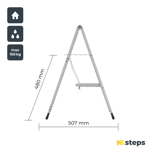 Aluminum step ladder Vikingstep Mini by W.Steps I 480mm high I Load capacity up to 150kg I Compact aluminum folding step ladder with 2 steps I Only 35mm wide I 728141