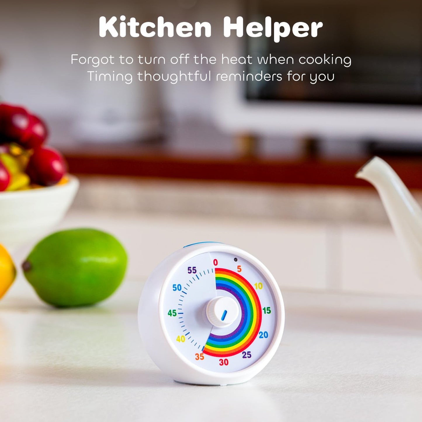 Visual timer for kids, 60-minute countdown for classroom office kitchen, desktop children time management tools with quiet operation, Pomodoro timer rainbow pattern (white)