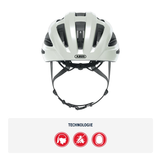ABUS road bike helmet Macator - sporty bike helmet for beginners - also suitable for riders with ponytails - for ladies and gentlemen - glossy white, size M