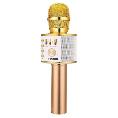 BONAOK Wireless Bluetooth Karaoke Microphone, Portable 3 in 1 Karaoke Handheld Mic Birthday Gift Home Party Auto Karaoke Mic for iPhone/Android/iPad/PC/Smartphone (Light Gold)