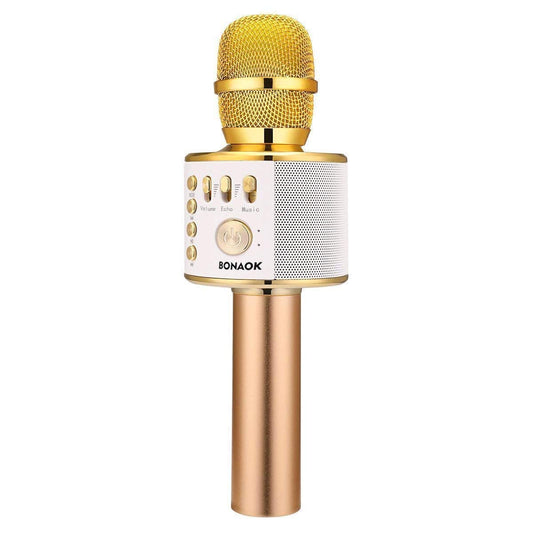 BONAOK Wireless Bluetooth Karaoke Microphone, Portable 3 in 1 Karaoke Handheld Mic Birthday Gift Home Party Auto Karaoke Mic for iPhone/Android/iPad/PC/Smartphone (Light Gold)