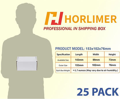 HORLIMER 25 Pack Shipping Box Small Cardboard Box, 153x102x76mm Packaging Boxes with Lid for Merchandise Shipment, Gift Box, Foldable Carton, Post Box, Shipping Box (White)