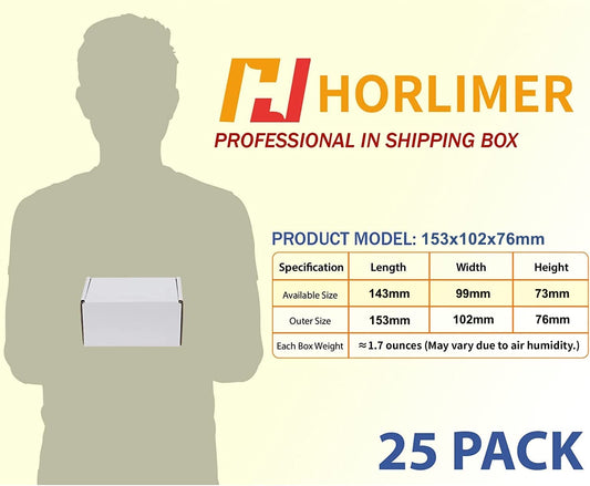HORLIMER 25 Pack Shipping Box Small Cardboard Box, 153x102x76mm Packaging Boxes with Lid for Merchandise Shipment, Gift Box, Foldable Carton, Post Box, Shipping Box (White)
