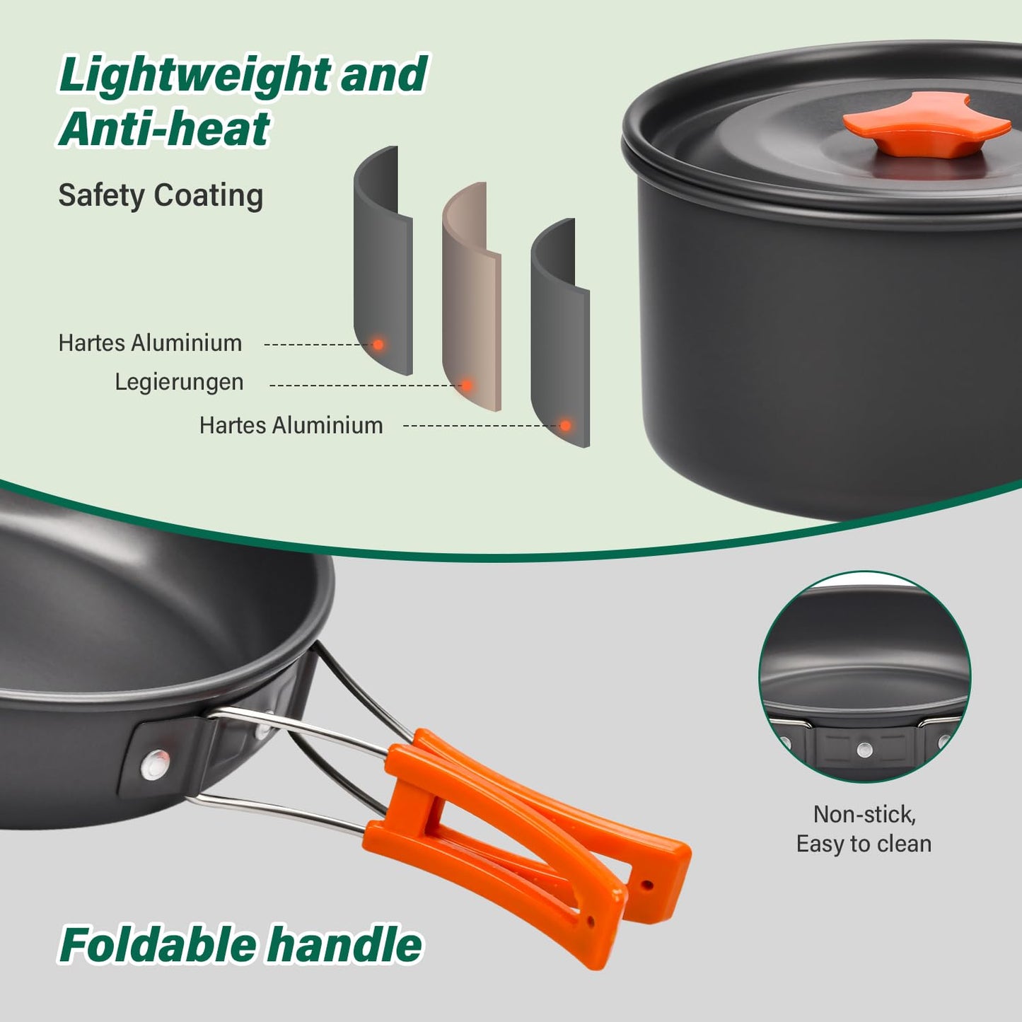 Onherm 13-Piece Camping Cookware Set, Foldable Outdoor Dinnerware Set with Camping Pot, Camping Pan, and Teapot for Hiking Outdoor Cooking Picnic 1-4 Person