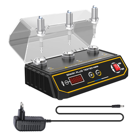3-hole spark plug tester, 220V spark tester with LCD display, ignition tester adjustable operating frequency 200~9000rmp, spark plug tester adjustable test hole height for all 12V vehicles.