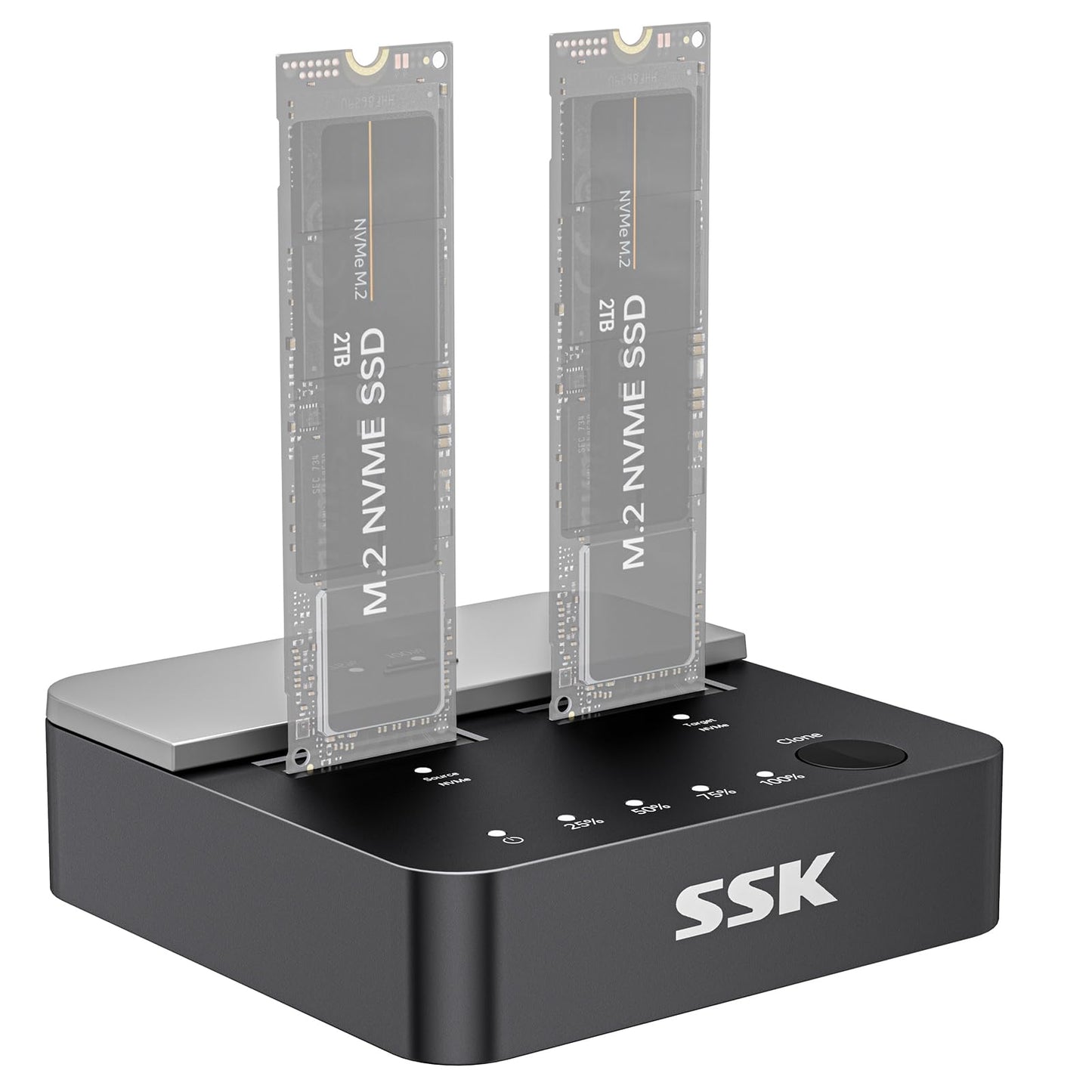 SSK Hard Drive Docking Station, 20Gbps Dual Bay NVMe M.2 SSD Enclosure, Tool-Free Docking Stations for Hard Drive Adapter USB 3.2 Gen 2X2 Clone NVMe Enclosure for M Key PCIE NVMe SSD Case