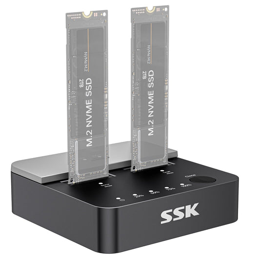 SSK Hard Drive Docking Station, 20Gbps Dual Bay NVMe M.2 SSD Enclosure, Tool-Free Docking Stations for Hard Drive Adapter USB 3.2 Gen 2X2 Clone NVMe Enclosure for M Key PCIE NVMe SSD Case