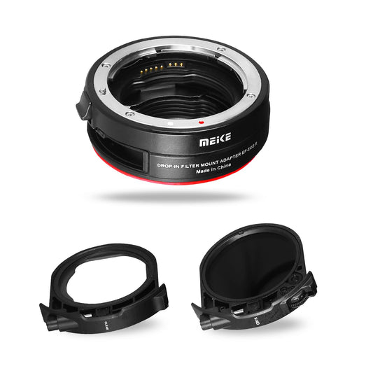 Meike MK-EFTR-C drop-in filter adapter for Canon EF to EOSR with variable ND filter and UV filter for EOS R R5 R6 RP R5C C70 cameras.