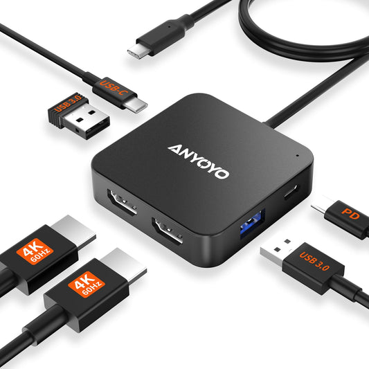 Docking Station for 2 monitors, Dual 4K 60Hz HDMI adapter, USB C hub with dual 4K HDMI, USB C data, 100W PD, USB 3.0, USBC docking station for MacBook Air/Pro/Dell/HP/Surface/Lenovo.