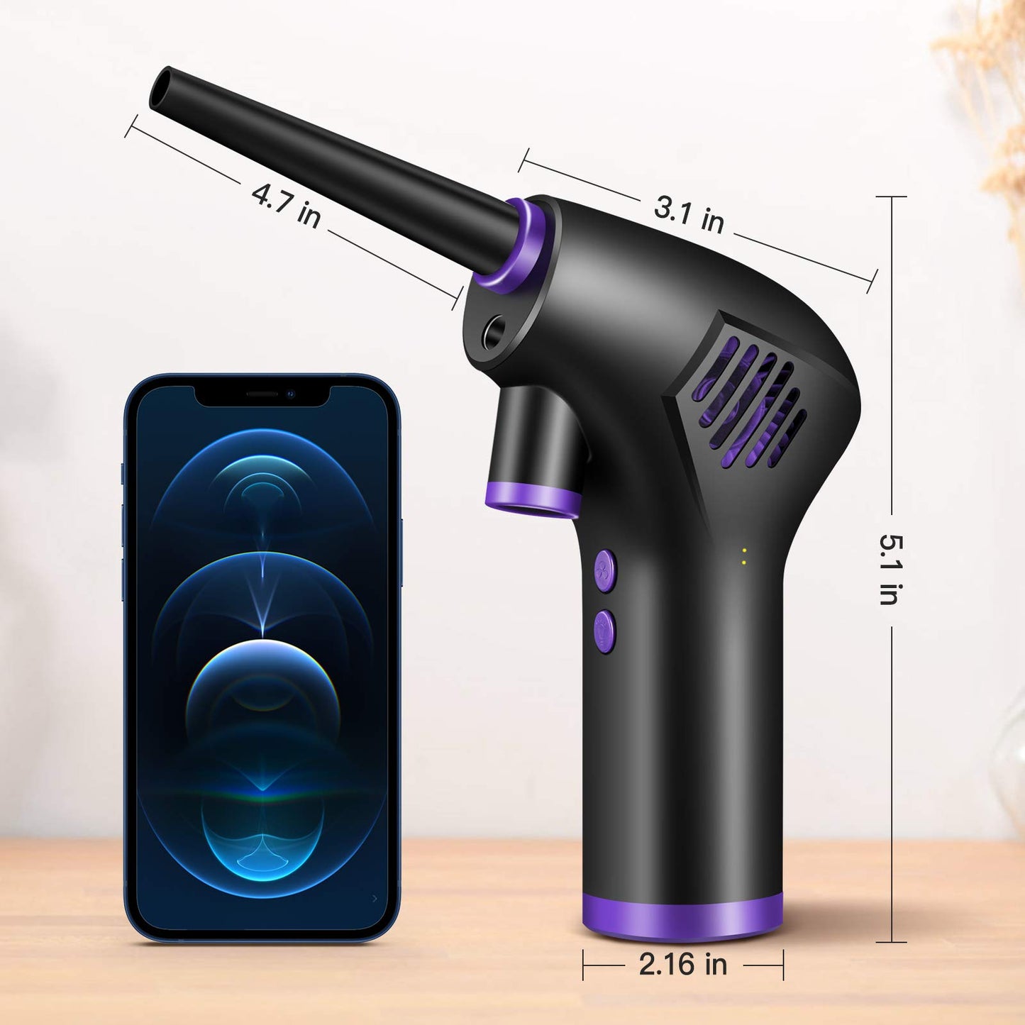 Fulluky Electric Dust Blower, Air Duster with 15000mAh Battery/LED Light for PC Cleaning, Laptop, Keyboard, Sofa, Car, Office Equipment Cleaning Set.