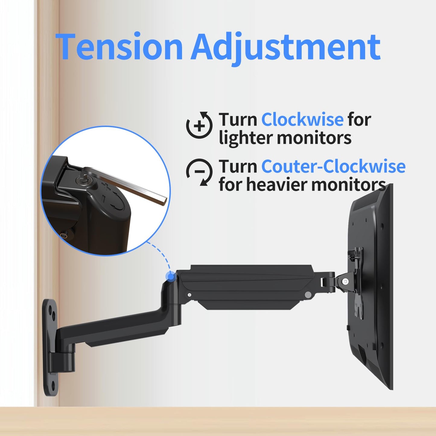 suptek monitor wall mount for 13-32 inch LED/LCD/TV screen up to 9 kg, with fully adjustable gas spring, height adjustable, tilt, swivel, and rotate, VESA 75/100.
