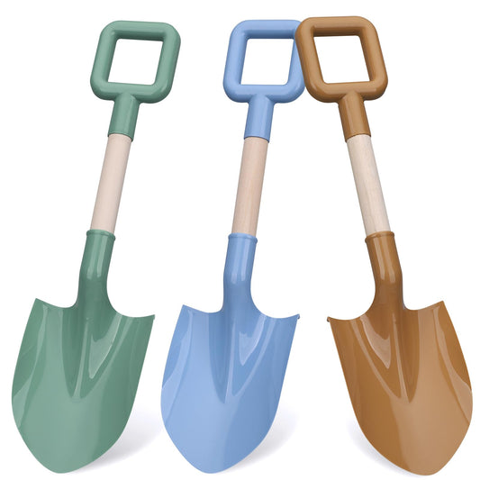 Beach shovel for kids, 16''/40cm sand spade with wooden handle, children's beach shovel for travel, plastic sandbox garden toys, toddler beach tools for digging snow (3PCS)