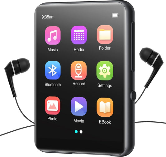 64GB MP3 player Bluetooth 5.3, HiFi lossless sound music player with speaker, voice recorder, FM radio, 2.4 inch full touch screen metal body MP3, supports up to 128GB.