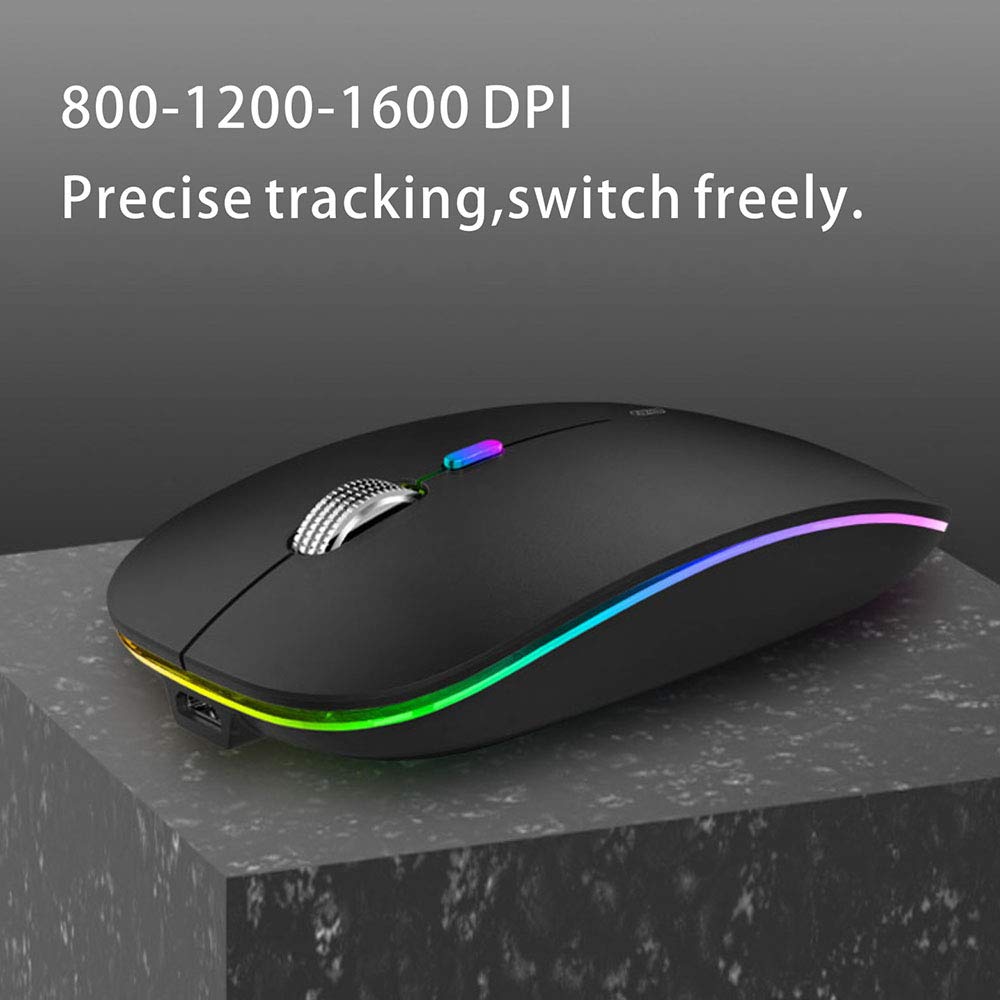 Uiosmuph Bluetooth Mouse Wireless, LED Wireless Mouse rechargeable Quiet 2.4GHz Wireless Optical Mouse with USB Nano Receiver for PC/Tablet/Laptop Computer (matte black)