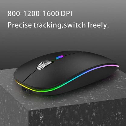 Uiosmuph Bluetooth Mouse Wireless, LED Wireless Mouse rechargeable Quiet 2.4GHz Wireless Optical Mouse with USB Nano Receiver for PC/Tablet/Laptop Computer (matte black)