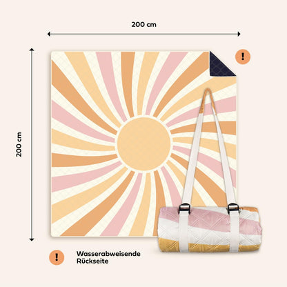 NAYA STUDIOS® Picnic Blankets (Sun) - extra large picnic blanket 200x200 cm - washable camping blanket - beach blanket XXL - waterproof picnic blanket - outdoor blanket - padded beach mat