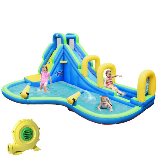 COSTWAY Inflatable Bounce House Water Slide, Water Play Center with Slide, Inflatable Water Park, Splash Pool 478x366x242cm (Bounce House with Blower)