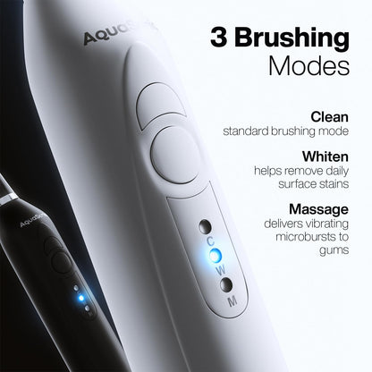 Aquasonic Duo Dual Handle Ultra Whitening Electric Toothbrushes with 40,000 VPM, wireless charging - 10 Dupont brush heads and 2 travel cases included White