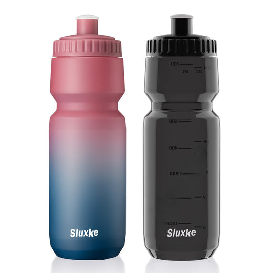 SLUXKE 1L Bike Water Bottle 2 Pack, Easy Squeeze Bicycle Bottles 1000ml BPA Free, No Odor, Leakproof, Suitable Racing Bike Bottle for Outdoor, Fitness, Cycling, Running