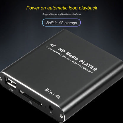 ciciglow HD Video Player, 4K, streaming media player, supports PPT, PDF, built-in 4G storage, for HD multimedia interface AV USB memory cards (4K)