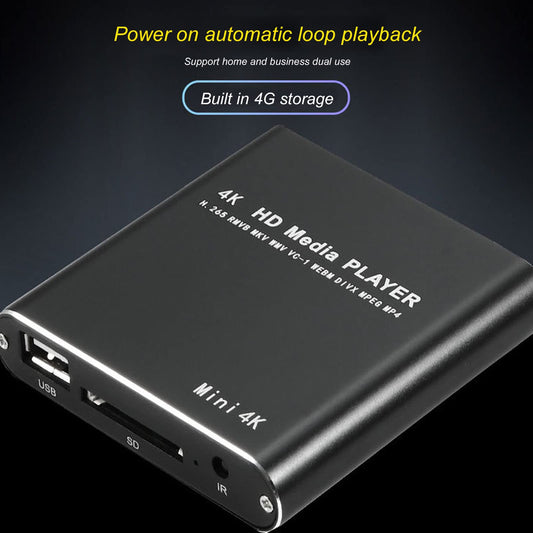 ciciglow HD Video Player, 4K, streaming media player, supports PPT, PDF, built-in 4G storage, for HD multimedia interface AV USB memory cards (4K)