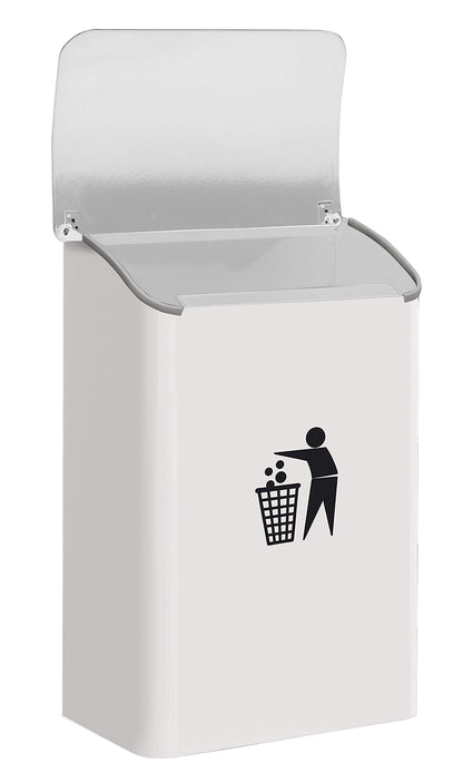 ARREGUI E6101 Hanging Trash Can | Wall Mountable Garbage Bin | Ideal for Garages, Entrances, Stores | Paper Basket | Hanging Trash Can with Lid | 18L Waste Bin | Steel Trash Can | White